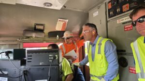 Rep. Wied watched a crew pick up empty rail cars and prepare them for transfer to the CN yard for switching — a routine move for a short line crew, but a rare window for a member of Congress into what the day-to-day work of locomotive crews. 