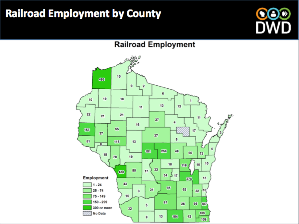 WI rail employment by county